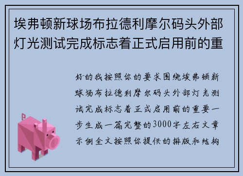 埃弗顿新球场布拉德利摩尔码头外部灯光测试完成标志着正式启用前的重要一步 埃弗顿新球场布拉德利摩尔码头外部灯光测试完成标志着正式启用前的重要一步